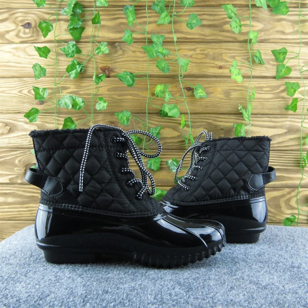 Sporto Andie‎ Women Duck Boots Black Synthetic Lace Up Size 6 Medium